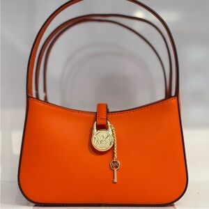 Michael Kors Lyra Small Leather Pochette Bag Red Clay